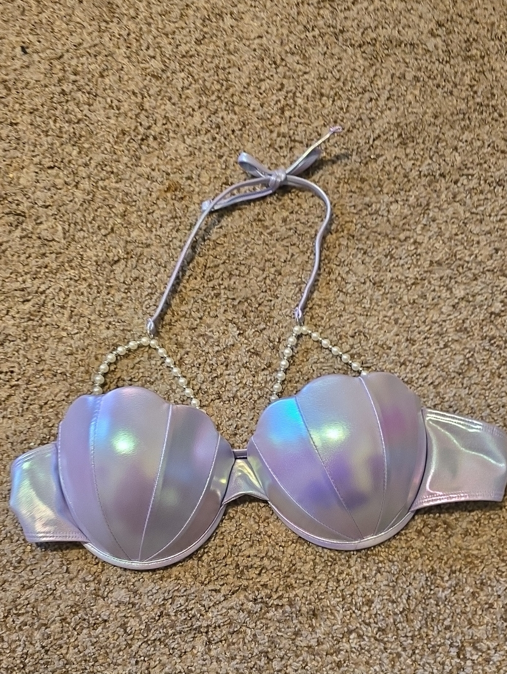 NWOT Iridescent Pur Shell Bikini Top Pearl Accents Festival Rave Merfolk Magic